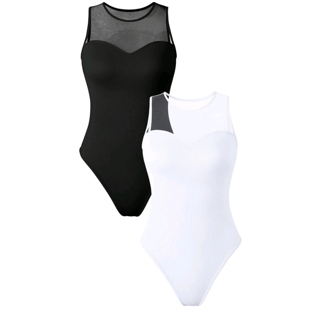 Black and White Mesh Bodysuit Set